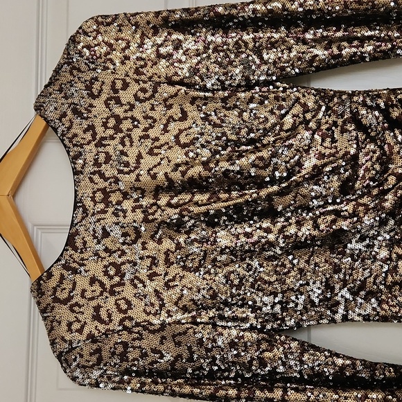 Dress the Population Emilia Gold Leopard Sequin Dress XS - Picture 6 of 6